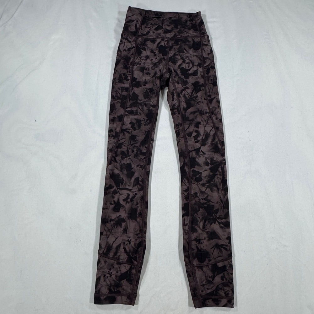 Lululemon In Movement Tight 25" Mini Dusk Floral Antique Bark Black Size 0